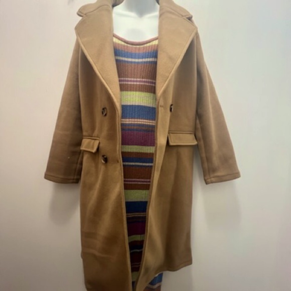 Oversized Notch Lapel Trench Coat  / NATURAL - CAMEL - Picture 2 of 6